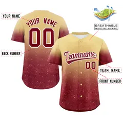 Khaki Crimson Gradient Sparkle-Effect Baseball Jersey 2