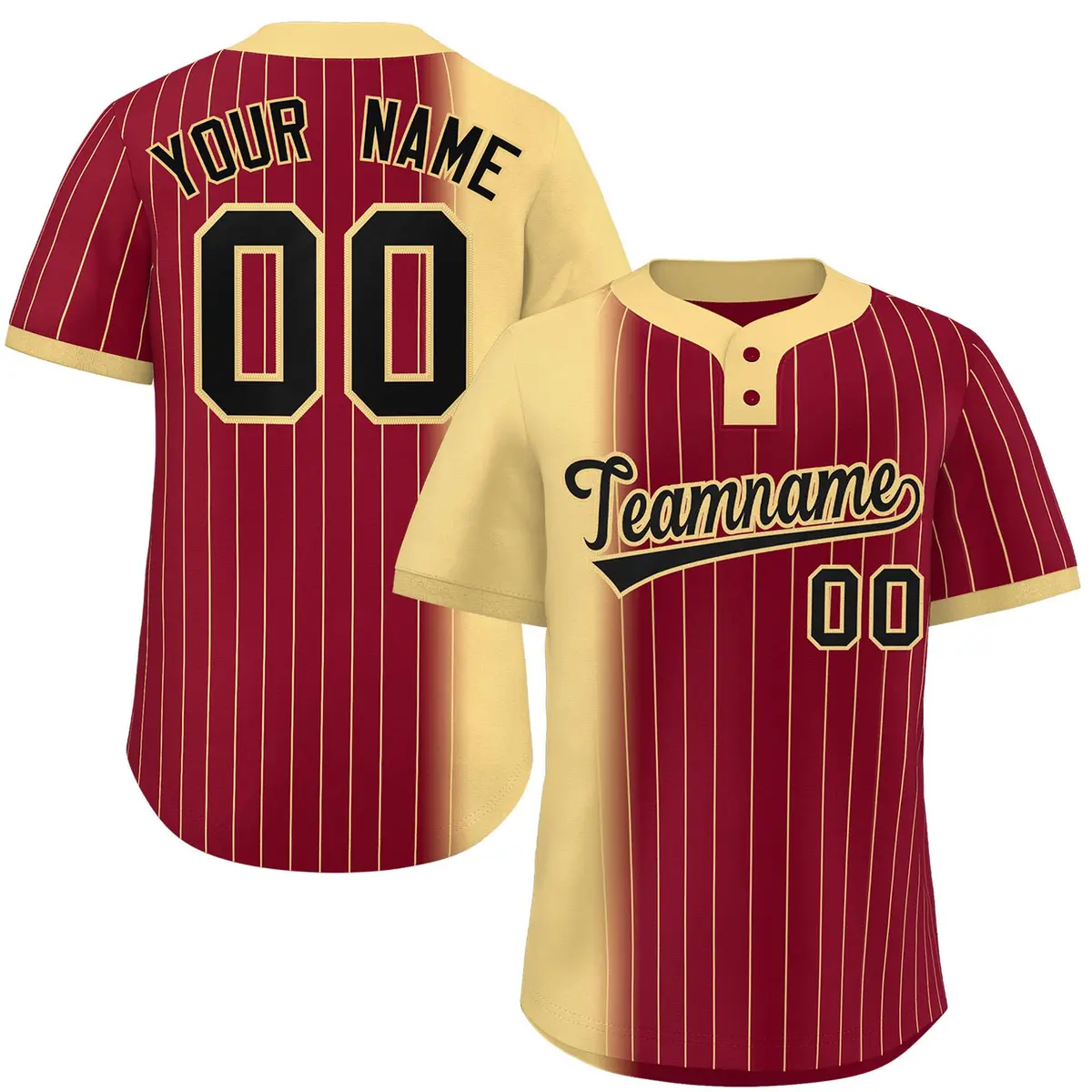 Khaki Crimson Gradient Stripe Two-Button Softball Jersey
