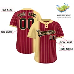 Khaki Crimson Gradient Stripe Two-Button Softball Jersey 2