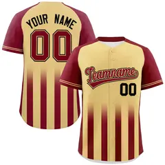 Khaki Crimson Gradient Thick Stripe Raglan Baseball Jersey