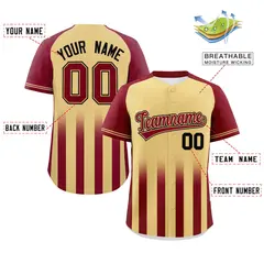 Khaki Crimson Gradient Thick Stripe Raglan Baseball Jersey 2