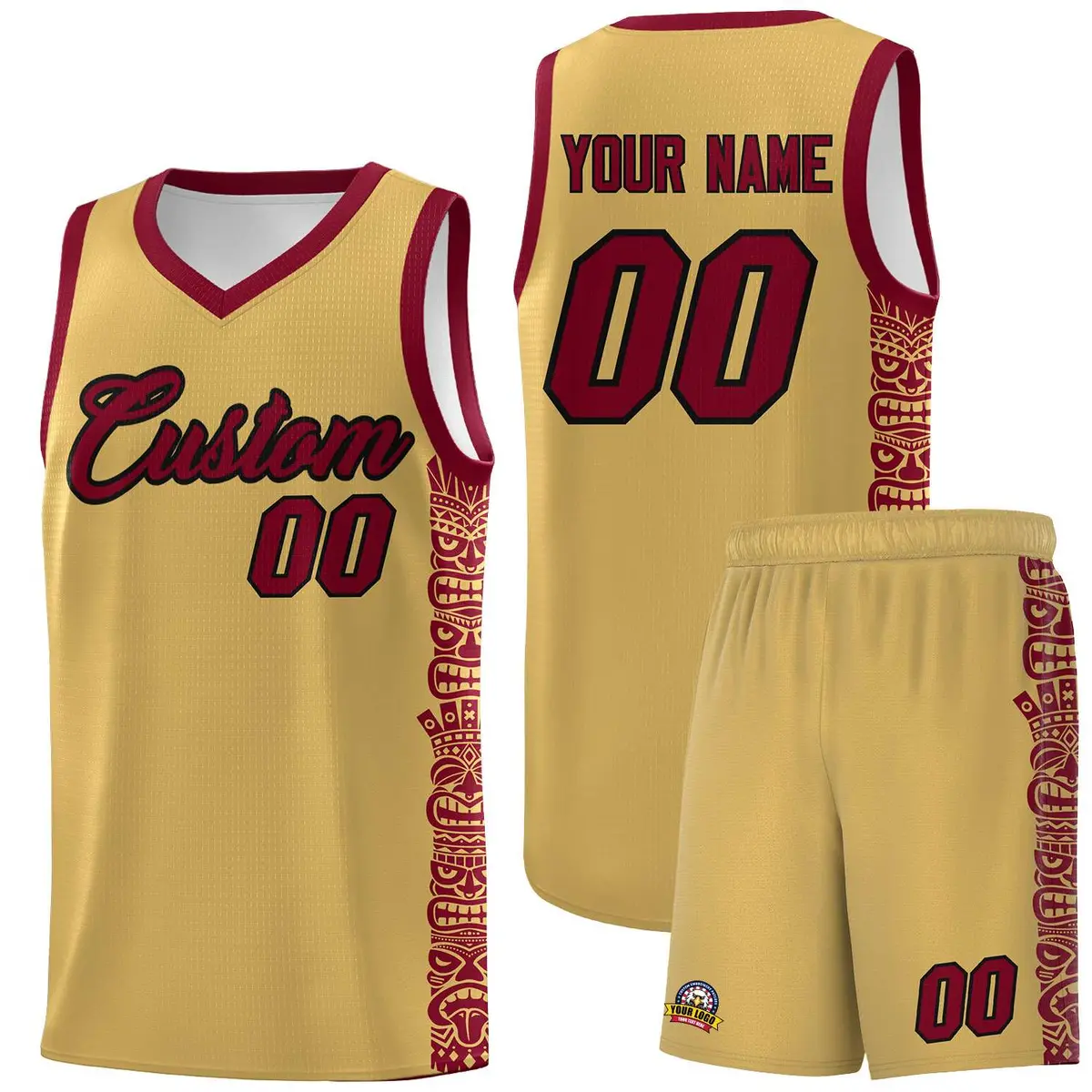 Khaki Crimson Indians Pattern Basketball Jersey