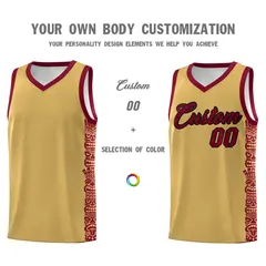 Khaki Crimson Indians Pattern Basketball Jersey 3