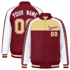 Khaki Crimson K-Ribbon Raglan Color Block Full-Snap Letterman Jacket