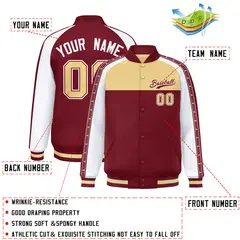 Khaki Crimson K-Ribbon Raglan Color Block Full-Snap Letterman Jacket 2