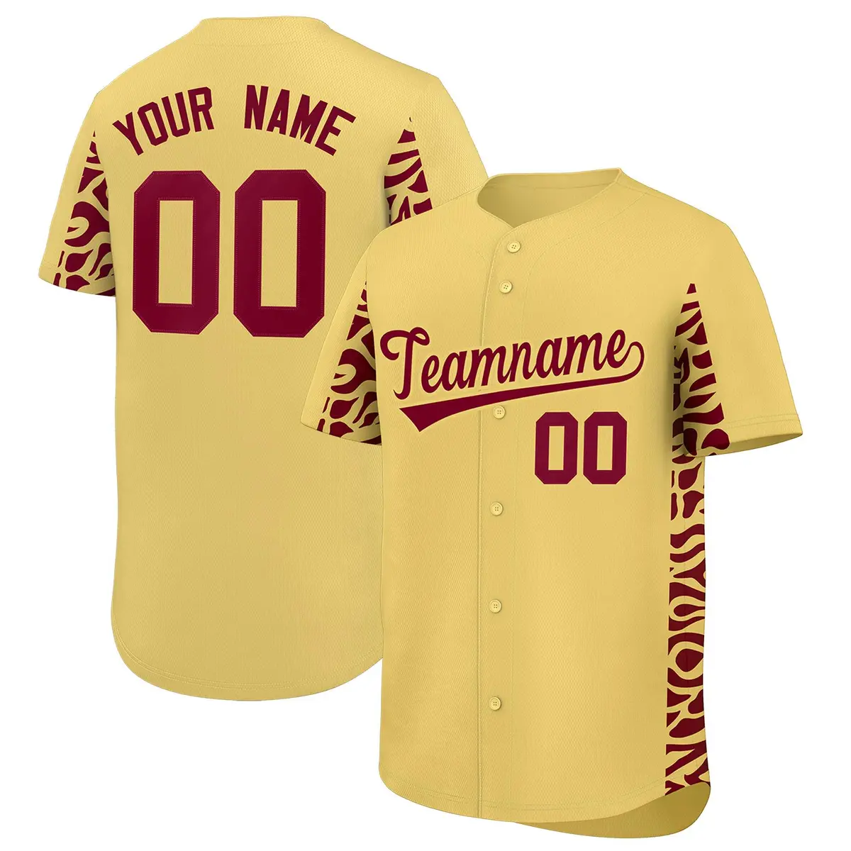 Khaki Crimson Leopard Graffiti Side Design Baseball Jersey