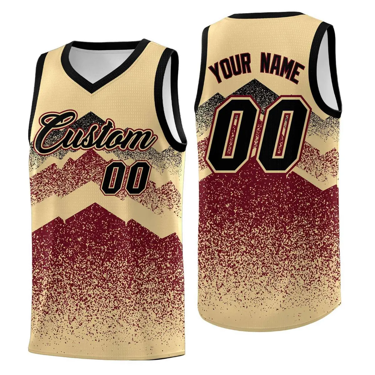 Khaki Crimson Mountain Fade Gradient Basketball Jersey
