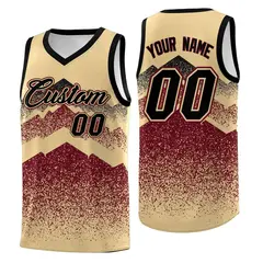 Khaki Crimson Mountain Fade Gradient Basketball Jersey 1