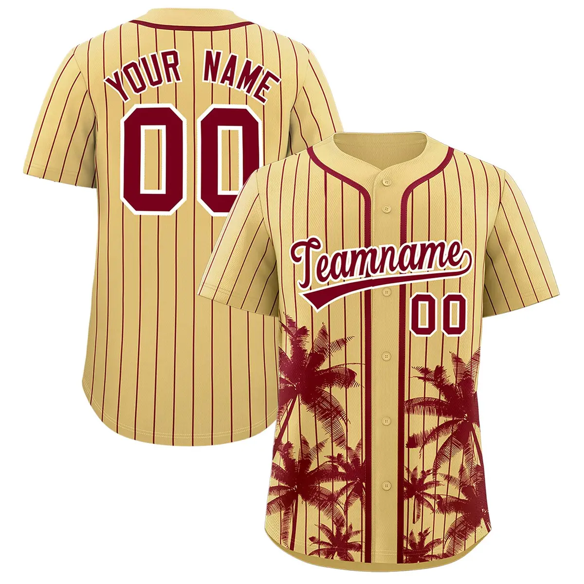 Khaki Crimson Pinstripe Coconut Tree Baseball Jersey