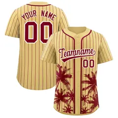 Khaki Crimson Pinstripe Coconut Tree Baseball Jersey