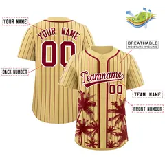 Khaki Crimson Pinstripe Coconut Tree Baseball Jersey 2