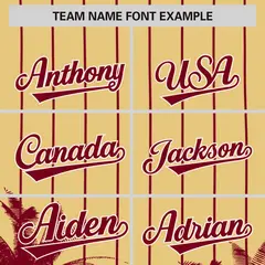 Khaki Crimson Pinstripe Coconut Tree Baseball Jersey 3
