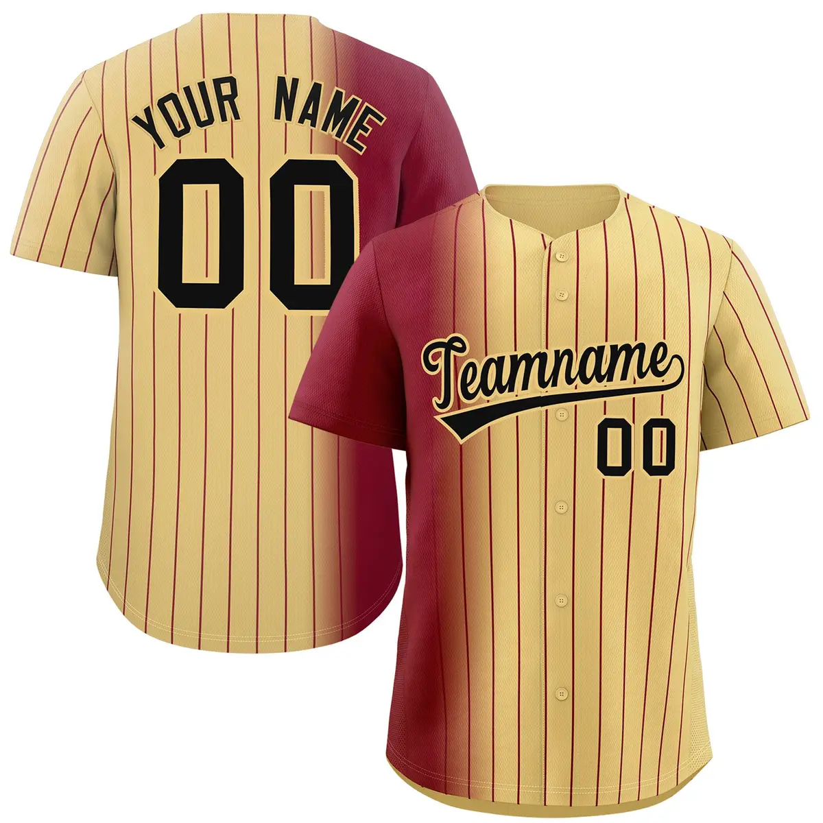 Khaki Crimson Pinstripe Gradient Baseball Jersey