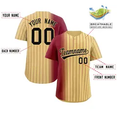 Khaki Crimson Pinstripe Gradient Baseball Jersey 2