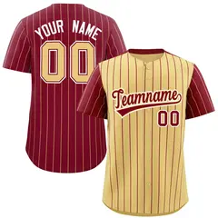 Khaki Crimson Pinstripe Raglan Sleeves Baseball Jersey
