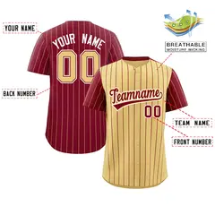 Khaki Crimson Pinstripe Raglan Sleeves Baseball Jersey 2