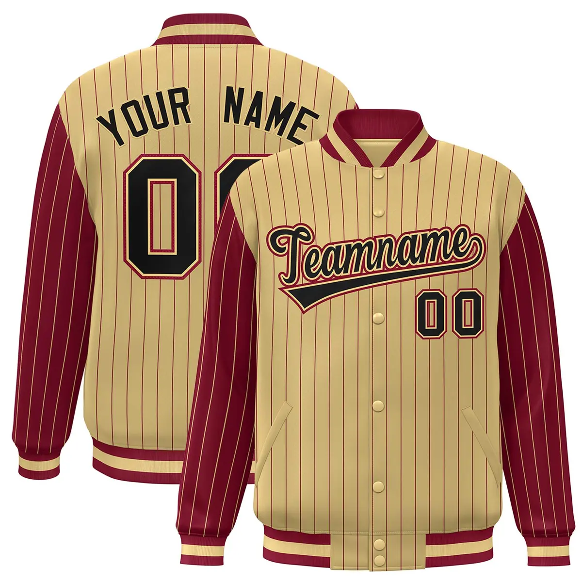 Khaki Crimson Pinstripe Raglan Varsity Letterman Jacket