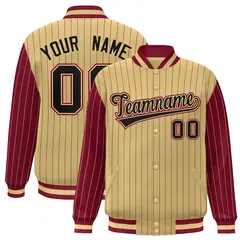 Khaki Crimson Pinstripe Raglan Varsity Letterman Jacket
