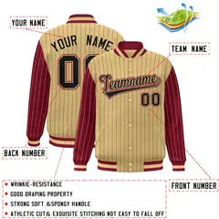 Khaki Crimson Pinstripe Raglan Varsity Letterman Jacket 2