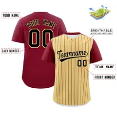 Khaki Crimson Pinstripe Two-Tone Authentic Baseball Jersey 2