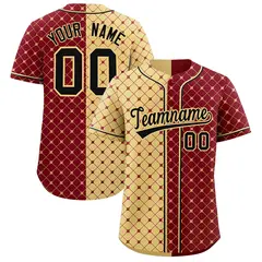 Khaki Crimson Plaid Split Authentic Baseball Jersey