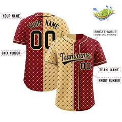 Khaki Crimson Plaid Split Authentic Baseball Jersey 2