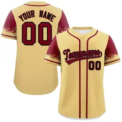 Khaki Crimson Raglan Sleeves Authentic Baseball Jersey