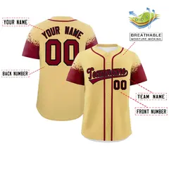 Khaki Crimson Raglan Sleeves Authentic Baseball Jersey 2
