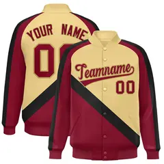 Khaki Crimson Raglan Varsity Full-Snap Letterman Baseball Jacket 1