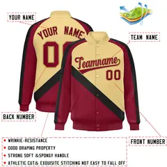 Khaki Crimson Raglan Varsity Full-Snap Letterman Baseball Jacket 2
