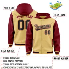 Khaki Crimson Raglan Varsity Full-Snap Letterman Jacket Hoodie 4