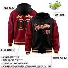 Khaki Crimson Raglan Varsity Full-Snap Letterman Jacket Hoodie 4