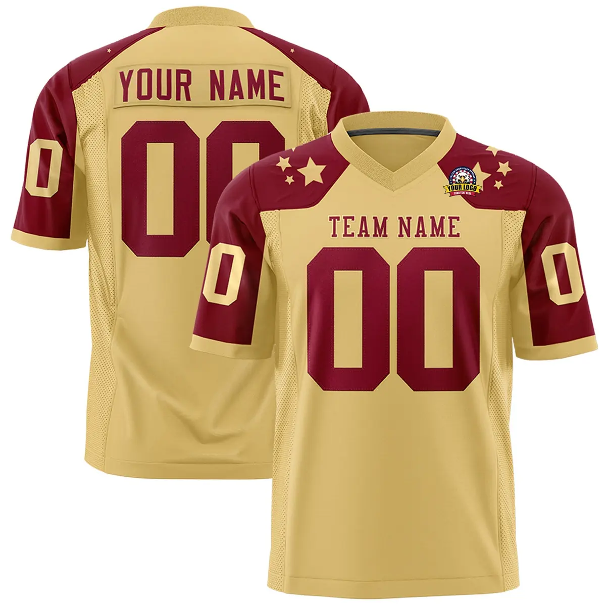 Khaki Crimson Shoulder Star Pattern Flag Football Jersey