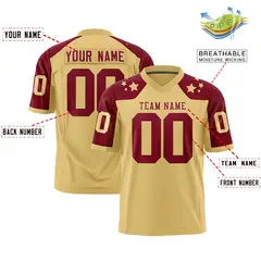 Khaki Crimson Shoulder Star Pattern Flag Football Jersey 2