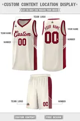 Khaki Crimson Side Stripe Fashion Basketball Uniform Jersey 2