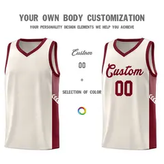 Khaki Crimson Side Stripe Fashion Basketball Uniform Jersey 3