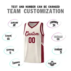 Khaki Crimson Side Stripe Fashion Basketball Uniform Jersey 4