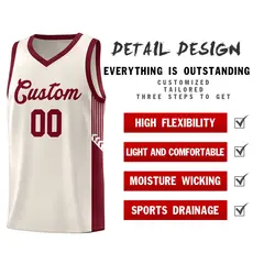 Khaki Crimson Side Stripe Fashion Basketball Uniform Jersey 5