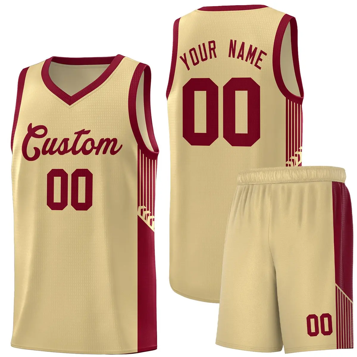Khaki Crimson Side Stripe Fashion Basketball Uniform Jersey