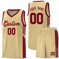 Khaki Crimson Side Stripe Fashion Basketball Uniform Jersey 1