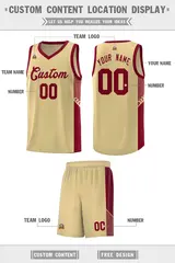 Khaki Crimson Side Stripe Fashion Basketball Uniform Jersey 2