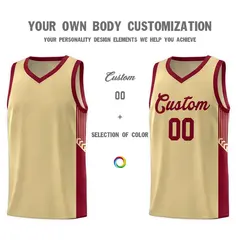 Khaki Crimson Side Stripe Fashion Basketball Uniform Jersey 3