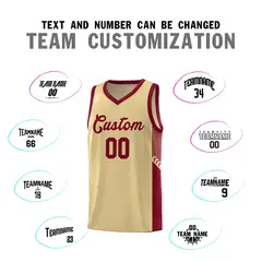 Khaki Crimson Side Stripe Fashion Basketball Uniform Jersey 4