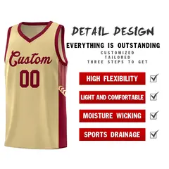 Khaki Crimson Side Stripe Fashion Basketball Uniform Jersey 5