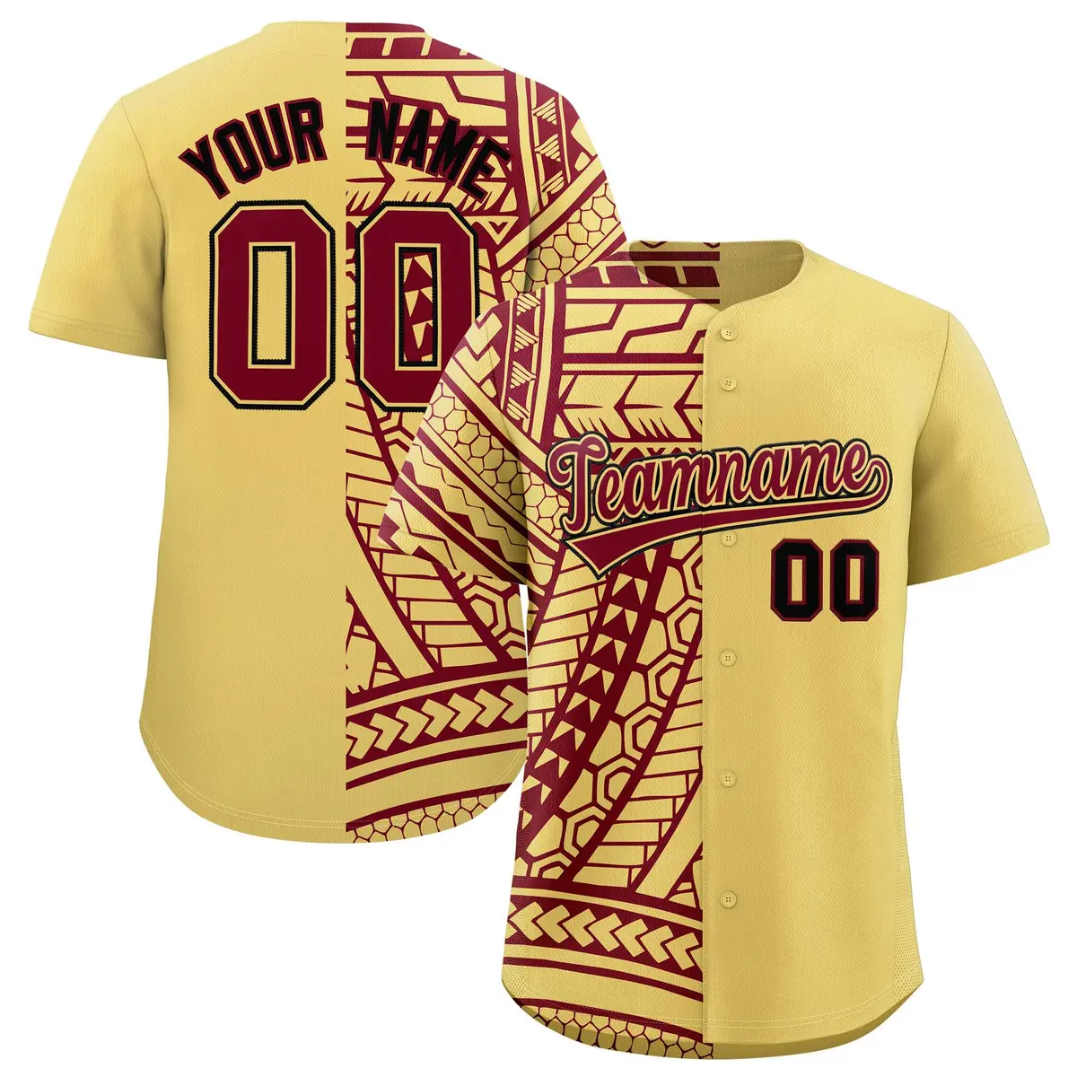 Khaki Crimson Split Tribal Pattern Fashion Baseball Jersey