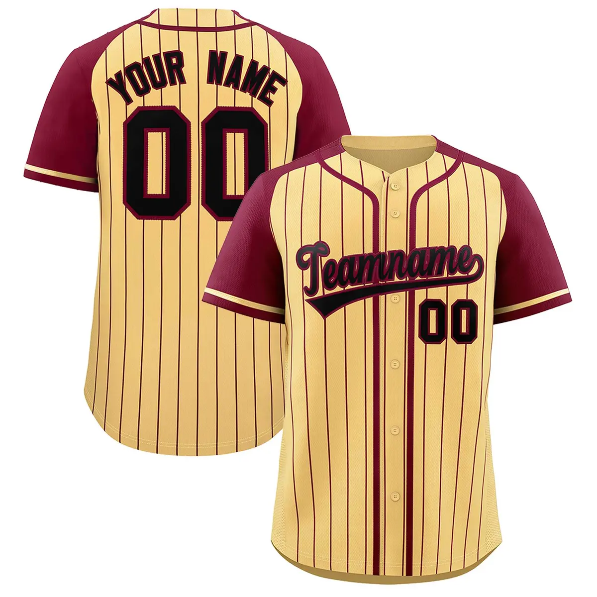 Khaki Crimson Stripe Raglan Sleeves Fashion Baseball Jersey