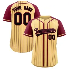 Khaki Crimson Stripe Raglan Sleeves Fashion Baseball Jersey 1