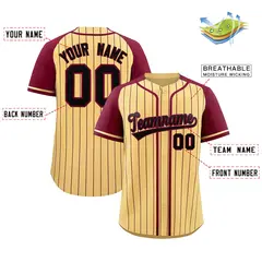 Khaki Crimson Stripe Raglan Sleeves Fashion Baseball Jersey 2