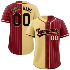 Khaki Crimson Stripe-Solid Combo Authentic Baseball Jersey 1