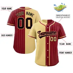 Khaki Crimson Stripe-Solid Combo Authentic Baseball Jersey 2